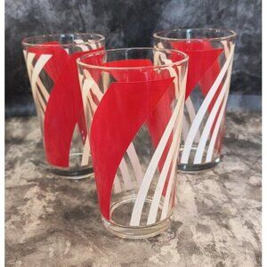 MCM Vintage Red and White Stripe Swirl Juice Glasses - 3 In Set